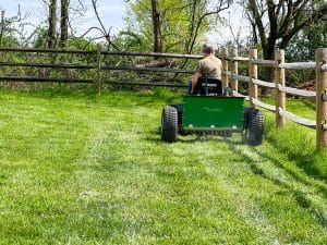 36df drop spreader in a field